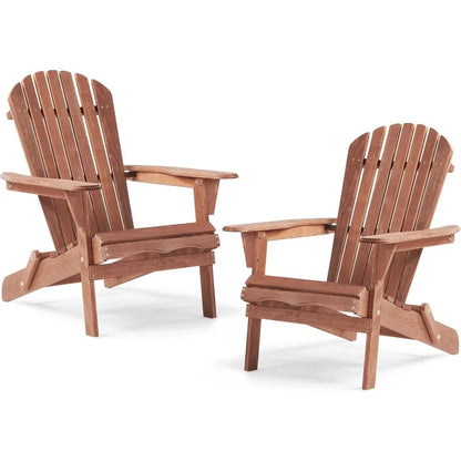 Juego de 2 sillas Adirondack plegables de madera para exteriores con respaldo preensamblado, silla de madera para patio