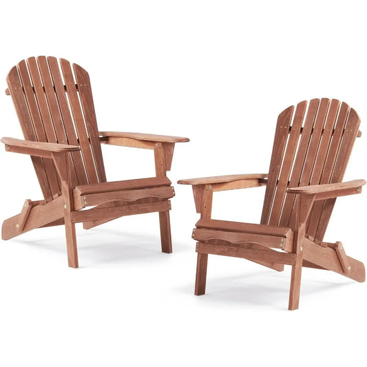 Outdoor Wooden Folding Adirondack Chair Set of 2 with Pre-Assembled BackRest, Wood Patio Chair