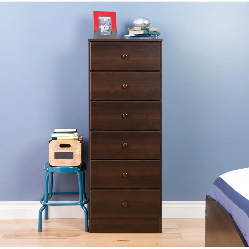 Astrid Tall White Dresser: 16"D x 20"W x 52"H, 6-Drawer Chest for Bedroom by Prepac - Perfect Chest of Drawers for Ample