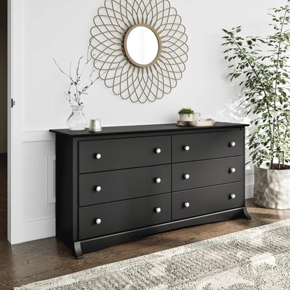 Prepac Sonoma bedroom furniture: Black double dresser for bedroom, chest of drawers, traditional bedroom dresser, 59 "W x 16" d