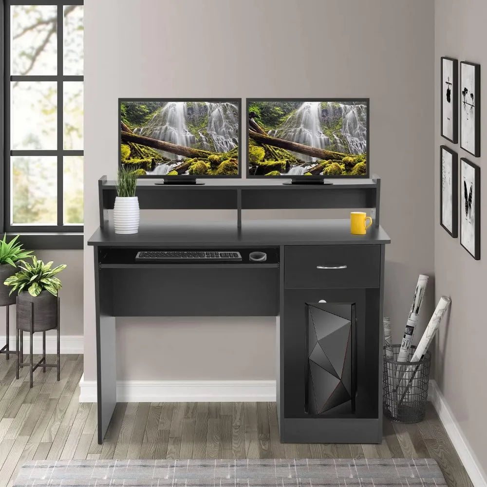 Bureau d'ordinateur avec tiroirs et plateau pour clavier