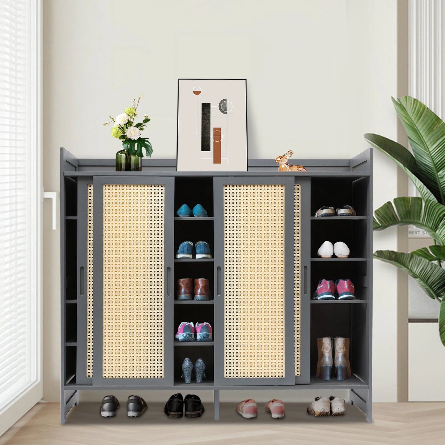 Portable Waterproof 4 Door Shoe Cabinets Shelf Outdoor Storage Dorm Shoe Rack Organizer Display Entryway Furniture