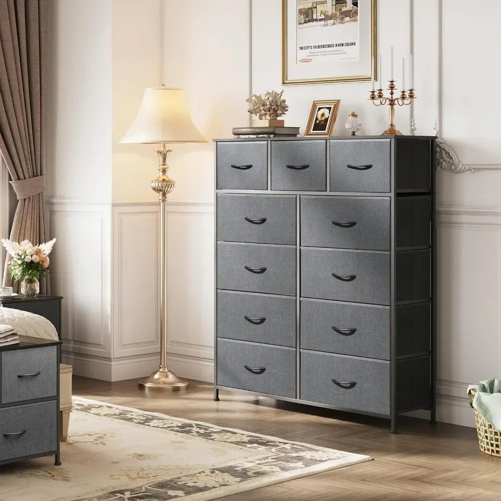 Dark Grey Chest of Drawers in the Bedroom Furniture Easy Pull Handle Dressers for Bedroom 11-Drawer Dresser Make Up Table Vanity