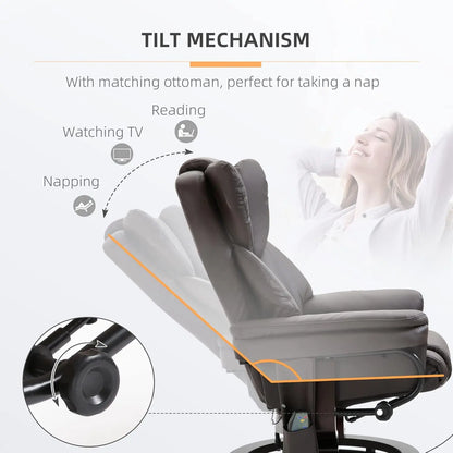 Fauteuil inclinable de massage avec repose-pieds ottoman, 10 points de vibration, fauteuil inclinable pivotant à 360°, chaise de salon en similicuir