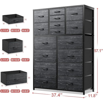 Dresser for Bedroom with 16 Drawer, Dressers & Chests of Drawers, Tall Dresser for Bedroom, Dresser Organizer with Fabric Bins