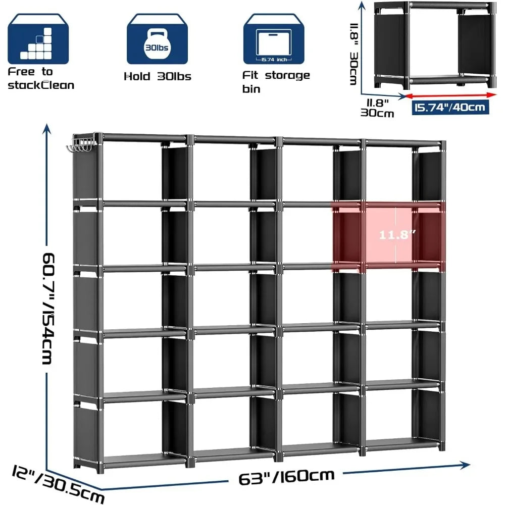 Bookshelf, 20 Cube Storage Organizer, Tall Bookcase, Closet Storage Organizer, Black, Metal Cube Bookshelf