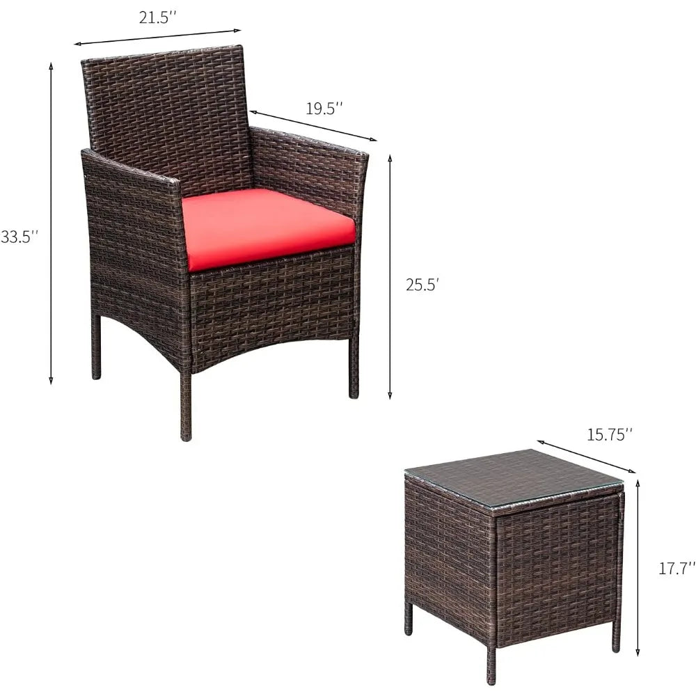 3 Pieces Patio Furniture PE Rattan Wicker Chair Conversation Set, 26.6x12.1x19.3 inches, Assemble Easily, Sturdy&Durable