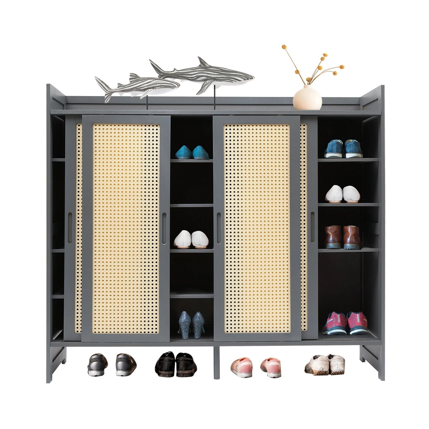 Portable Waterproof 4 Door Shoe Cabinets Shelf Outdoor Storage Dorm Shoe Rack Organizer Display Entryway Furniture