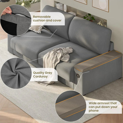 Canapé de salon moderne, canapé confortable, grand canapé deux personnes avec espace de rangement et 2 ports de chargement USB, housse de canapé amovible