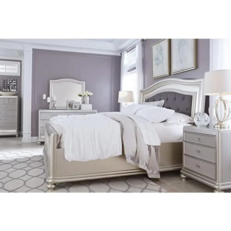 Design by Ashley Coralayne Glam 3 Drawer Nightstand with Faux Shagreen Drawer Fronts, Silver