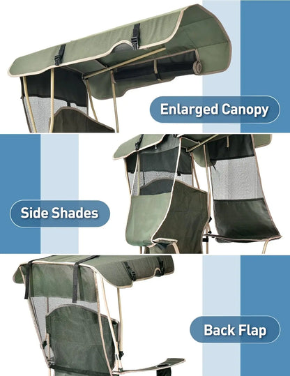 Folding Camping Chair with Shade Canopy for Adults, Canopy Chair for Outdoors Sports with Cup Holder, Side Pocket for Camp