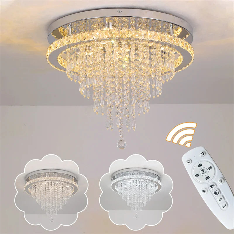 Modern K9 Luxury Crystal Ceiling Lamp Smart Led Living Dining Room Pendant Light Chandelier Remote Control Hanging Decor Luminai