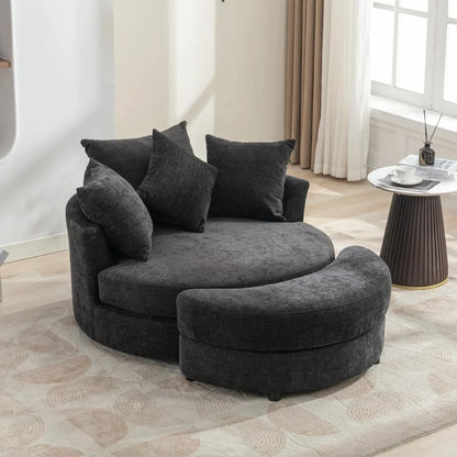 Swivel Round Barrel Chair with Storage Ottoman and 4 Movable Pillow Backrest,360° Round Rotating Sofa Chair,Barrel Chair