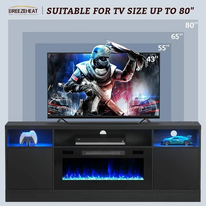 Electric Fireplace TV Stand Entertainment Center-70 inch TV Stand with 36" Electric Fireplace-Living Room Cabinet with Storage