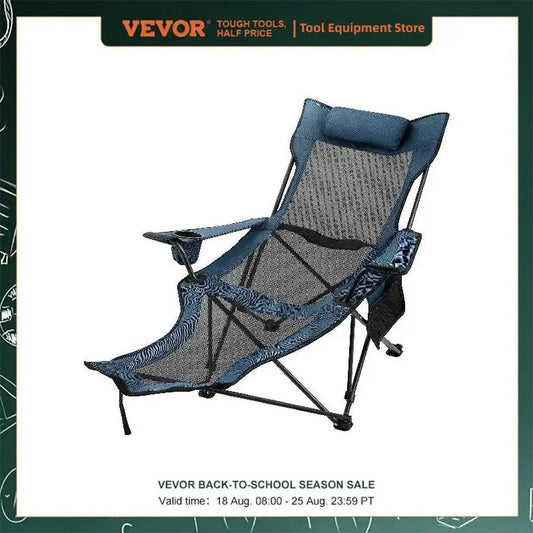 VEVOR Silla de camping plegable para exteriores con respaldo y reposapiés, silla portátil para la siesta, para acampar, pescar, sillón de playa plegable