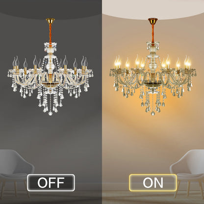 Elegant Glass Crystal Chandelier Ceiling Pendant Lighting Decor 10-Light Golden Hanging Lamp For Living Room Bedroom Room Lobby