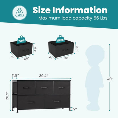 Commode pour chambre à coucher, rangement avec 5 tiroirs, placard, petite armoire en tissu pour vêtements, meuble pour enfants, tiroirs