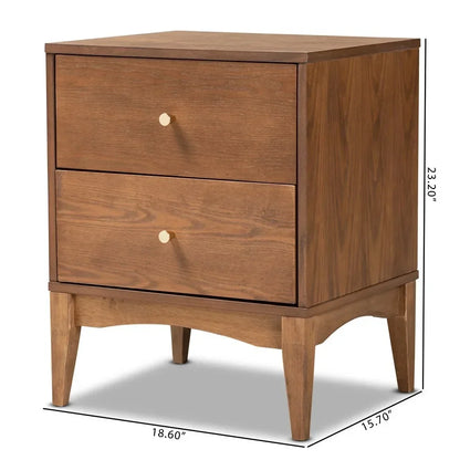 Nightstand, Landis Ash Walnut Finished Wood Beside Table with 2 Drawers, Nightstand