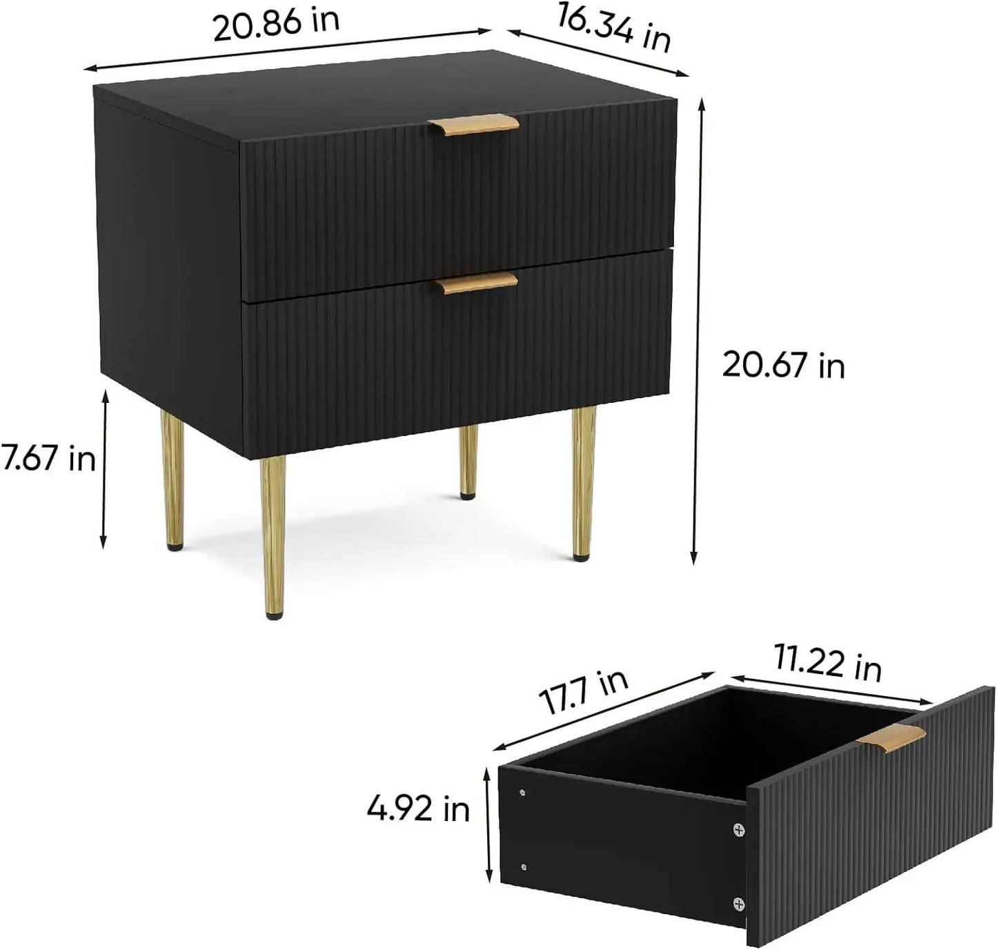 Nightstand for Bedroom, Fluted Night Stand, End Table for Living Room, Mid Century Modern Bedside Table with Drawers, Bed Side