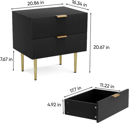 Nightstand for Bedroom, Fluted Night Stand, End Table for Living Room, Mid Century Modern Bedside Table with Drawers, Bed Side