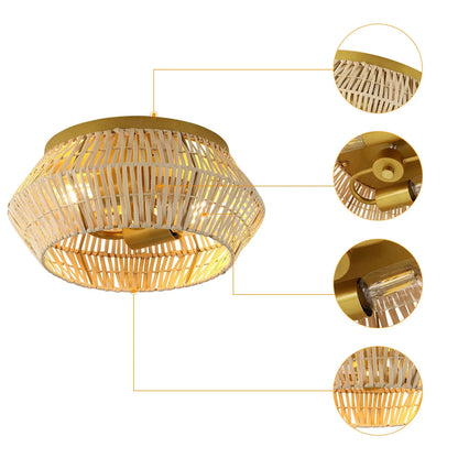 US Vintage Woven Rattan Ceiling Light Farmhouse Pendant Lamp Dining Room Chandelier