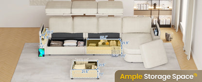 120"UShaped Couch, Sectional Sofa Couch with Storage Seat, Chenille Convertible Sofa with Reversible Chaises, Sectional Couches