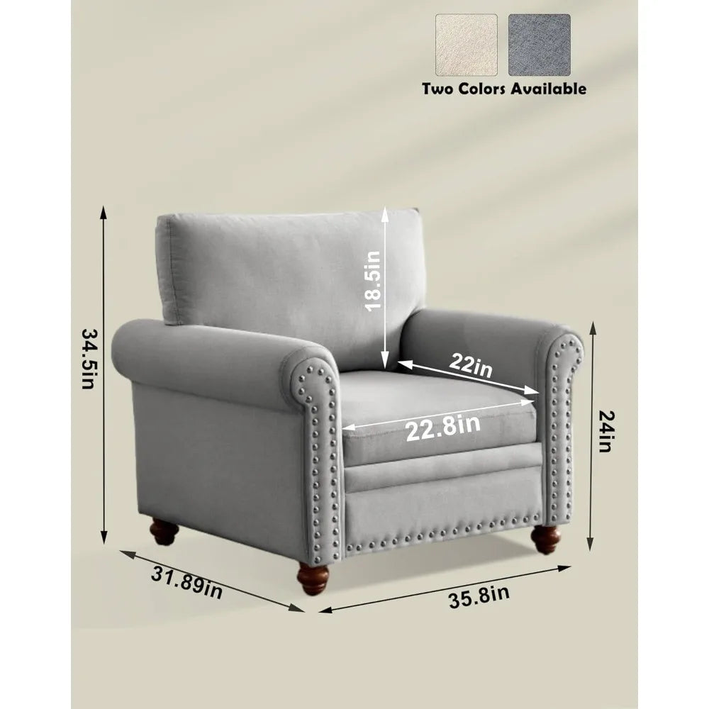 Oversized Accent Chair Living Room Chair with Wood Leg Single Sofa Chiar Seat Upholstered Armchair Living Room Chair （Grey）