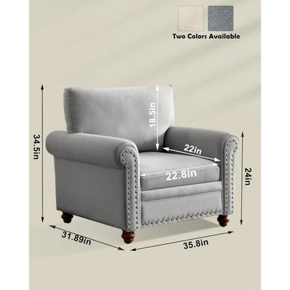 Oversized Accent Chair Living Room Chair with Wood Leg Single Sofa Chiar Seat Upholstered Armchair Living Room Chair （Grey）