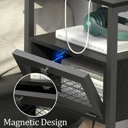 2PCs Modern Nightstand End Table Side Table w/USB Ports Storage Drawer Table Bedside Table