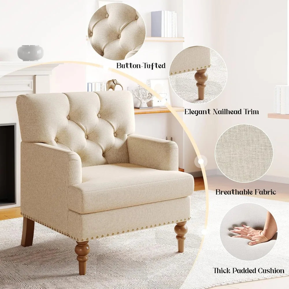 Modern accent chair, living room, button tufted linen leisure reading chair, bedroom/apartment/office/waiting room cushion