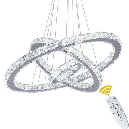 Luxury Crystal Led Chandelier Lamp Home Luminaire Rings Adjustable Pendant Light Fixture With Remote Control Bedroom Living Room