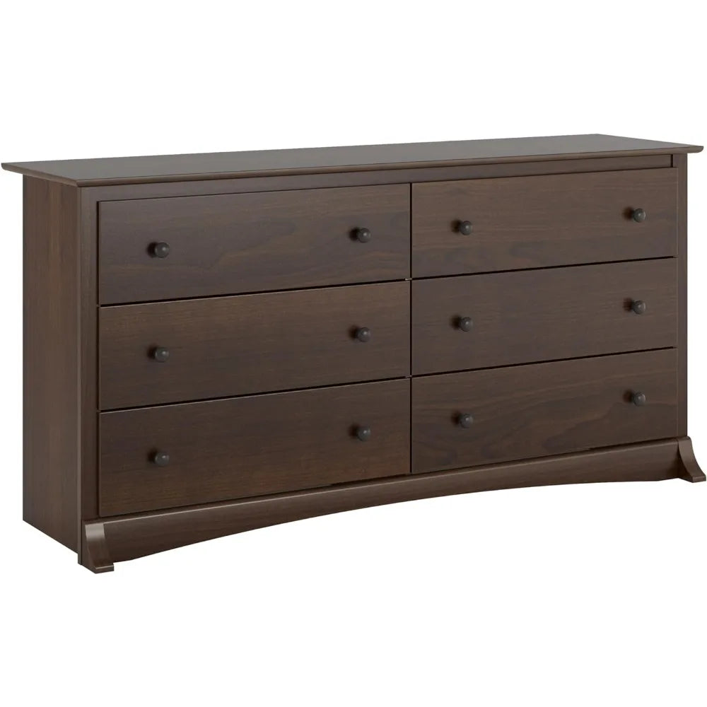 Fremont Bedroom Furniture: Espresso Double Dresser for Bedroom, 6-Drawer Wide Chest of Drawers, Traditional Bedroom Dresser