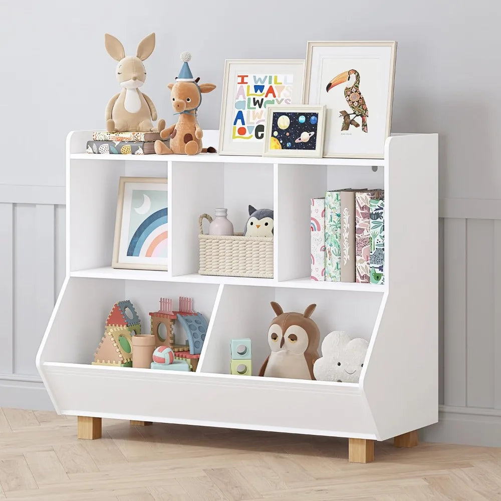 Toy Storage Organizer, Kids Bookshelf and Toy Storage with Legs, 5 Cube Storage Organizer, Children Bookcase