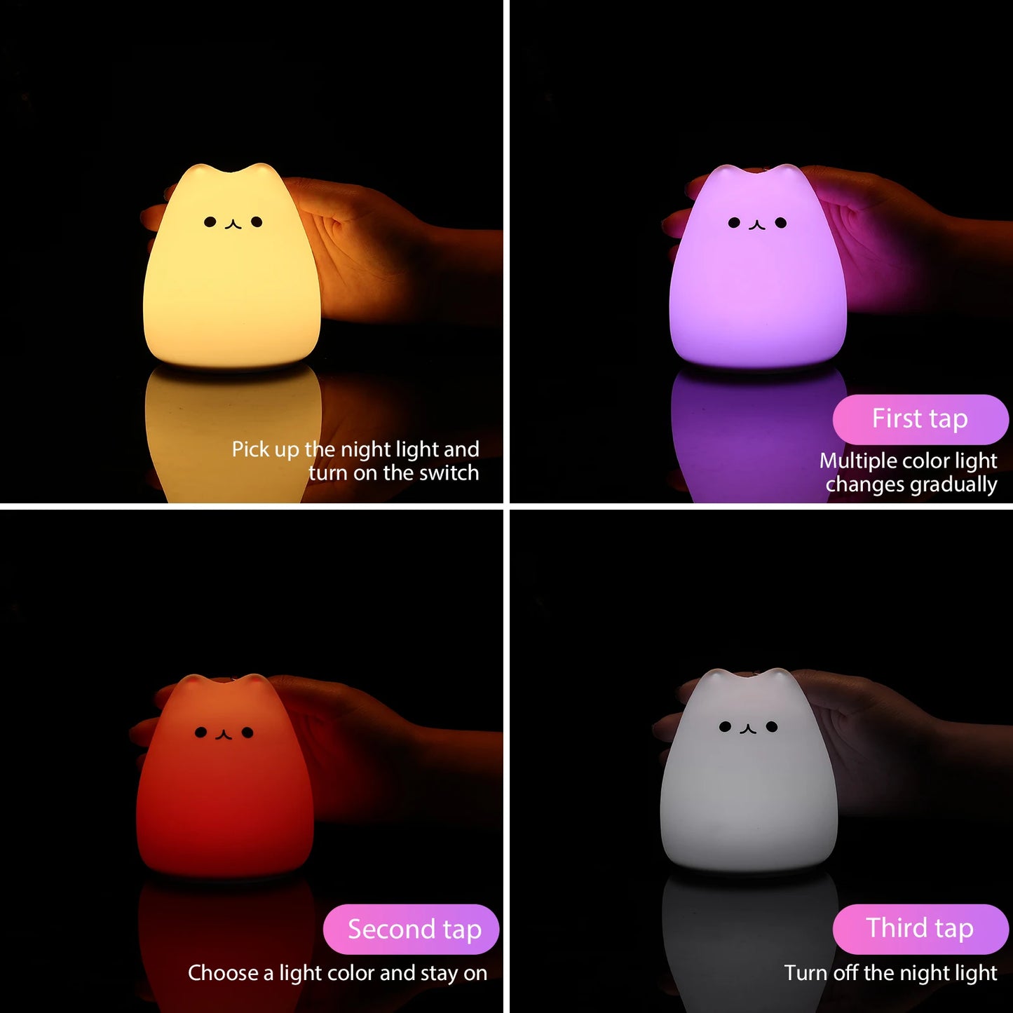 Mini Kawaii Populaire Chat Bébé Lampe De Nuit 7 Couleurs Pat Touch Changement De Couleur Protection Des Yeux Chambre Chevet Veilleuse Cadeau Enfants