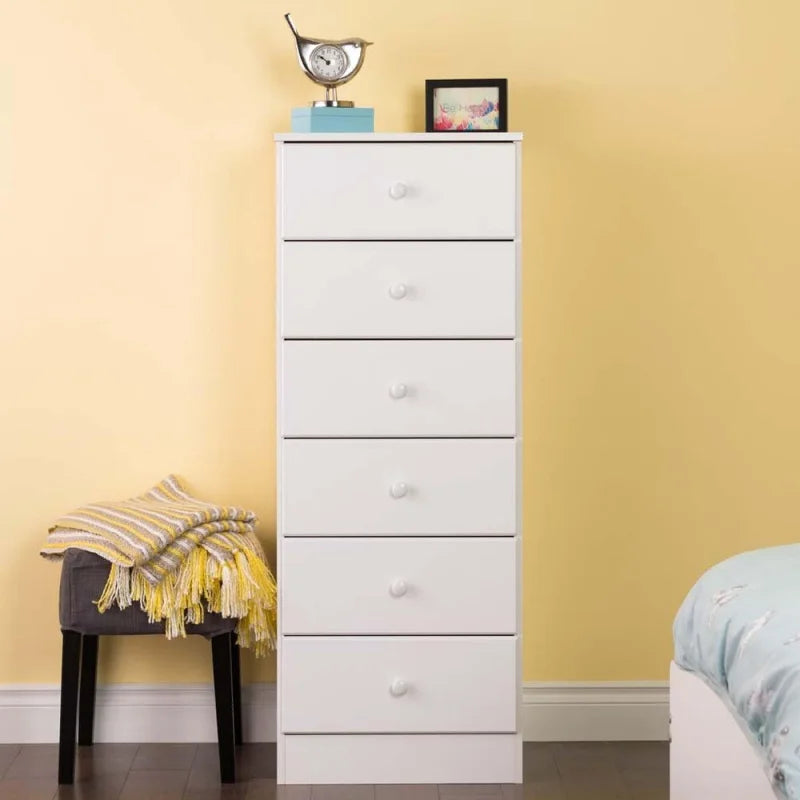 Prepac Astrid Tall White Dresser:16"D x 20"W x 52"H, 6-Drawer Chest for Bedroom by Prepac - Perfect Chest of Drawers