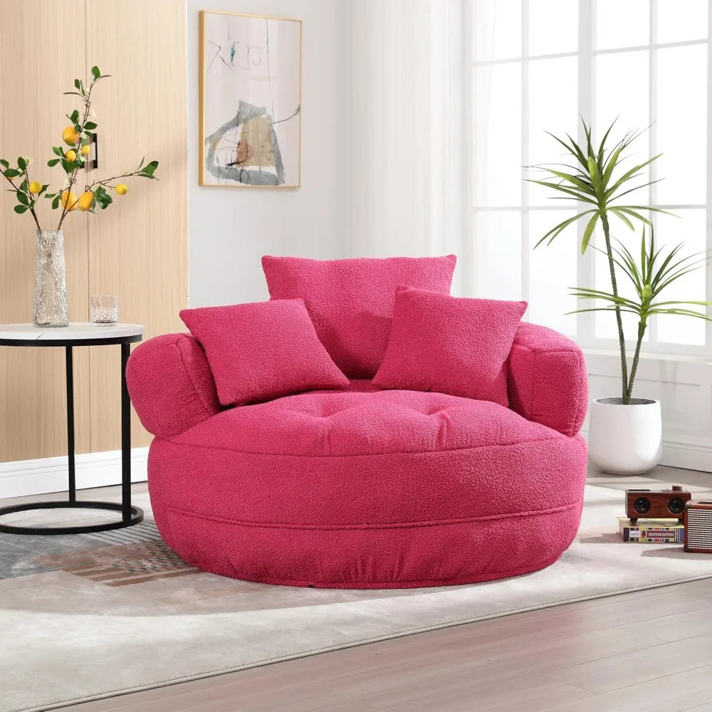 360 Degree Swivel Barrel Accent Chairs, Round Lazy Chair with 3 Pillows,Comfy Armchair for Hotel, Living Room, Bedroom