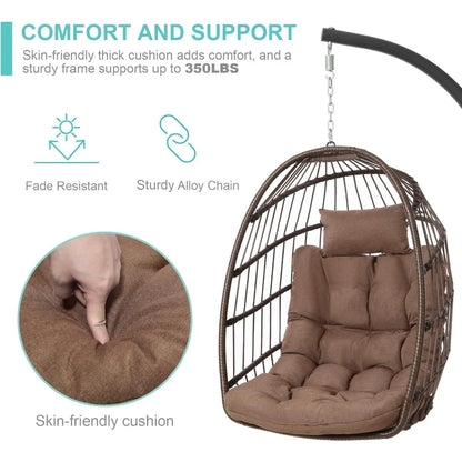 Outdoors Chairwith Stand, Egg Swing Hammock Chair with Stand,  Wicker Egg Chair with Cushion Headrest, Outdoor Egg Chairs