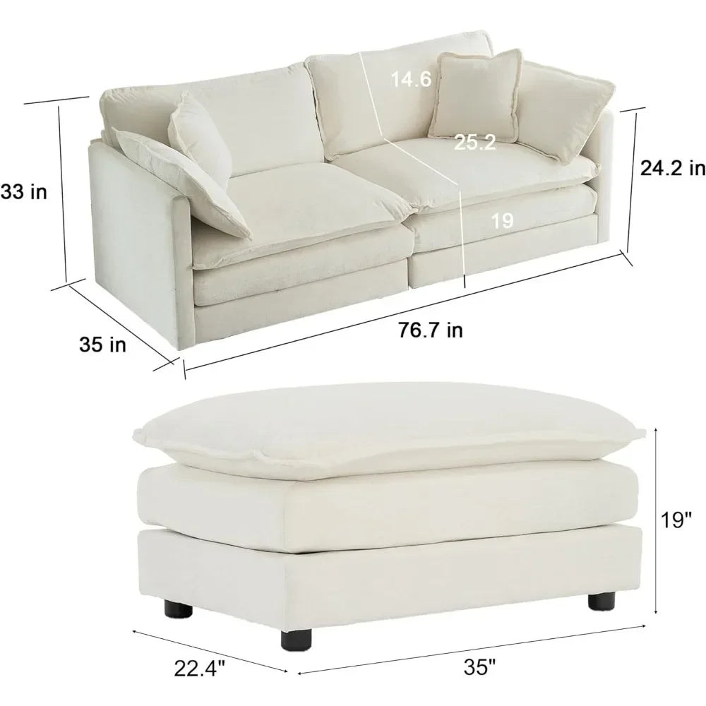 Deep Seat Sectional Sofa Cloud Couch, 76.7" Modern Modular Sofa L Shaped Couch for Living Room, Apartment, Office(Beige White).