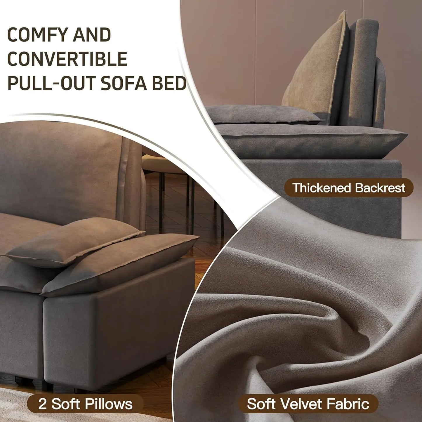 Sofá cama convertible 3 en 1 multifuncional, cómodo sofá cama extraíble de 70,1 pulgadas, moderno sofá cama tipo futón de terciopelo