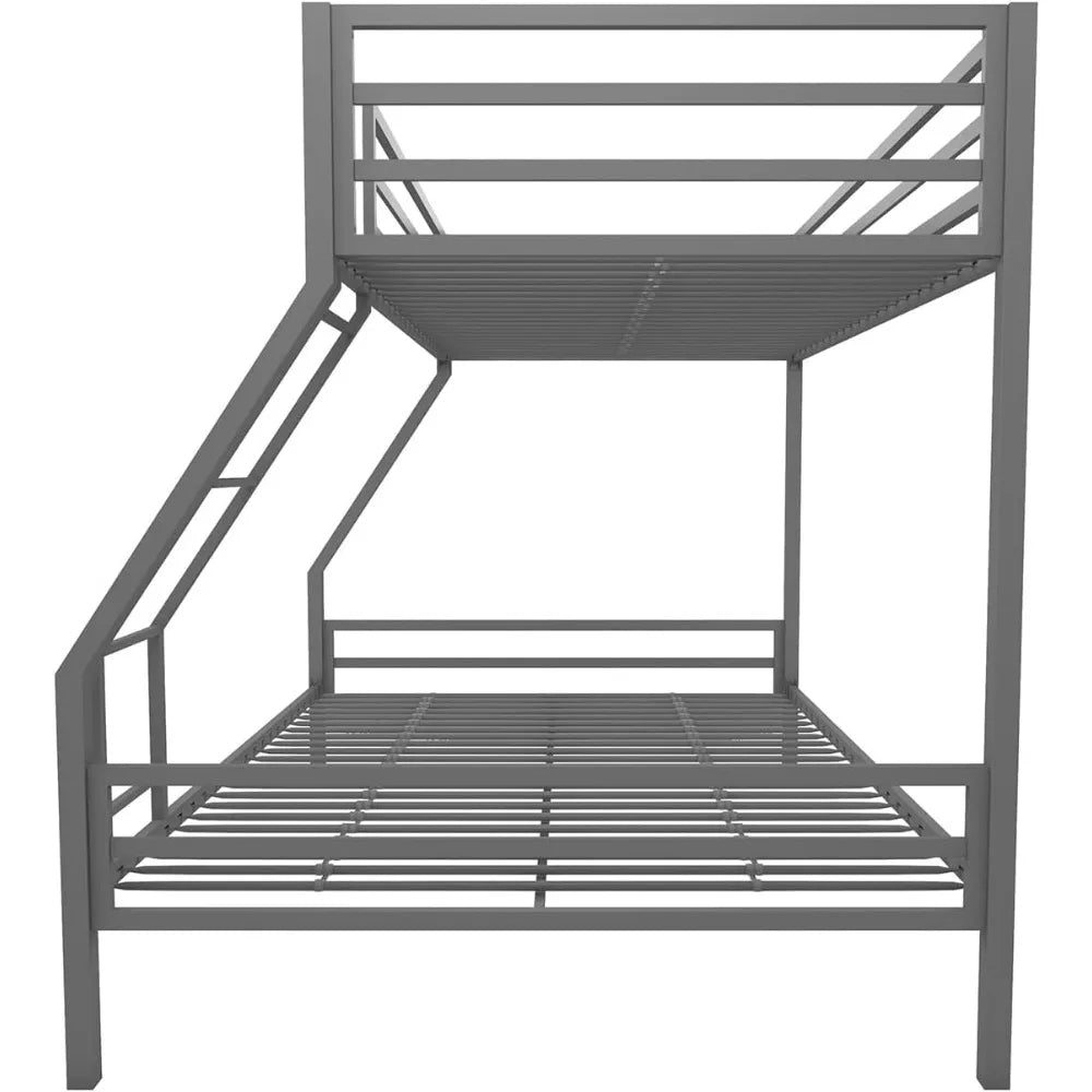 Lit superposé Construction robuste en métal avec lattes et barrières latérales Rails de sécurité sur la couchette supérieure Facile à assembler Double/Full Gris