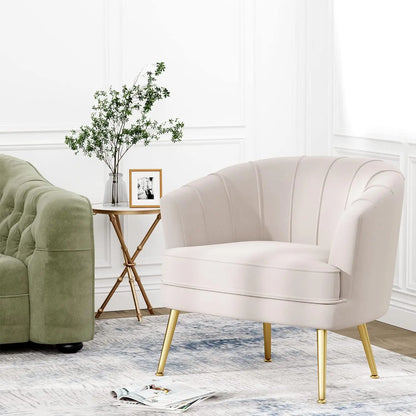 Velvet Accent Chair, Upholstered Modern Single Sofa Side Chair,Comfy Barrel Club Living Room Armchair with Golden Meta