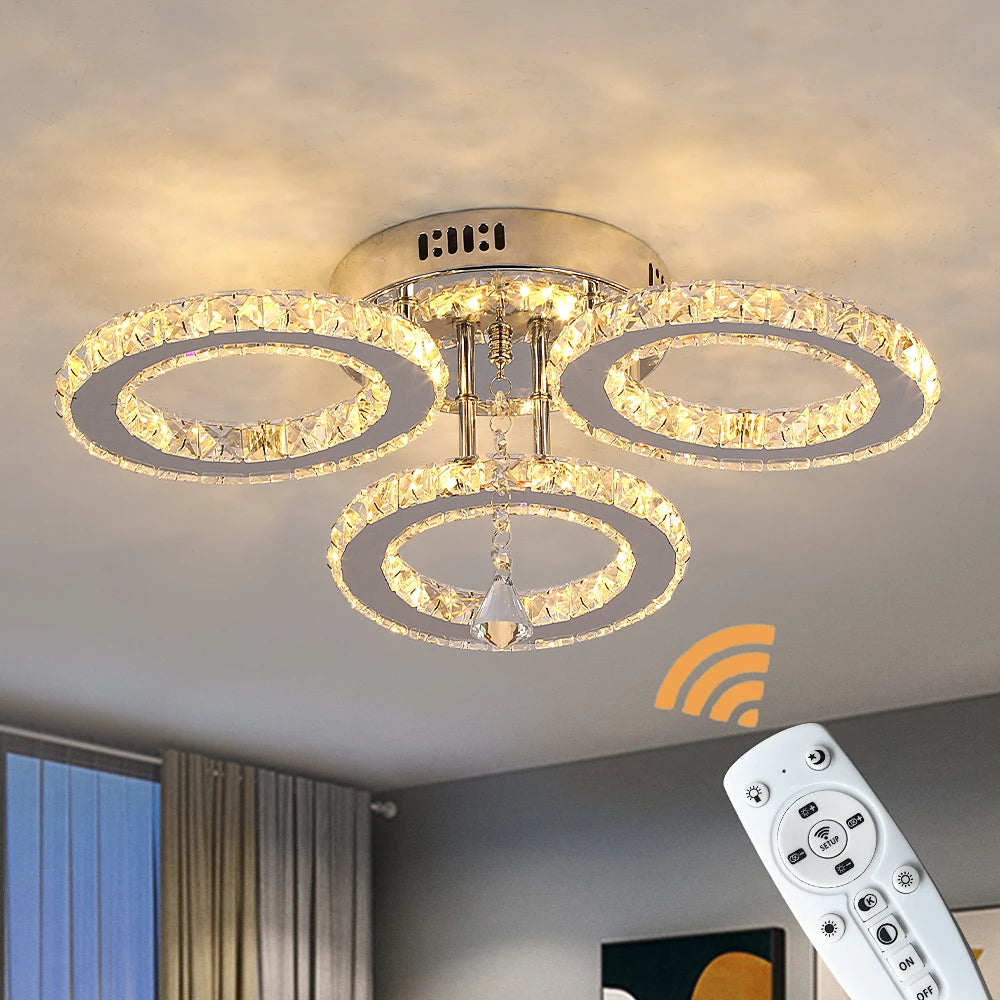 Crystal Led Ceiling Lamp With Remote Control Modern Chandelier Light Hanging Pendant Lamps Indoor Decora Surface Mounted Fixture