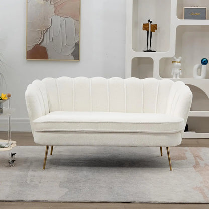 Wide Modern Boucle Loveseat Small Sofa Small Mini Room Couch 2-Seater Sofa with Gold Metal Legs