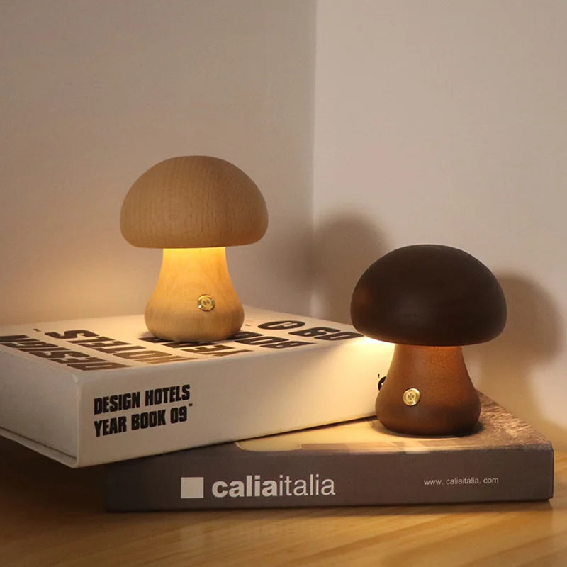 Lámpara de noche LED INS con interruptor táctil, bonita lámpara de mesita de noche de madera con forma de hongo para dormitorio, habitación de niños, lámparas de noche para dormir