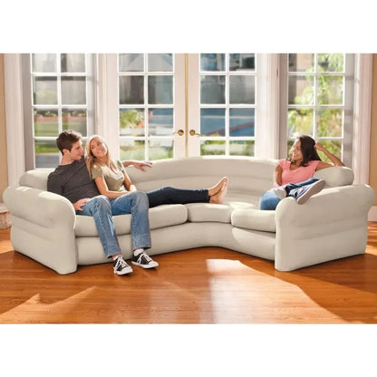 Sofa, inflatable angle sofa L-shaped, suitable for indoor use, with 2-in-1 valve, living room inflatable sofa