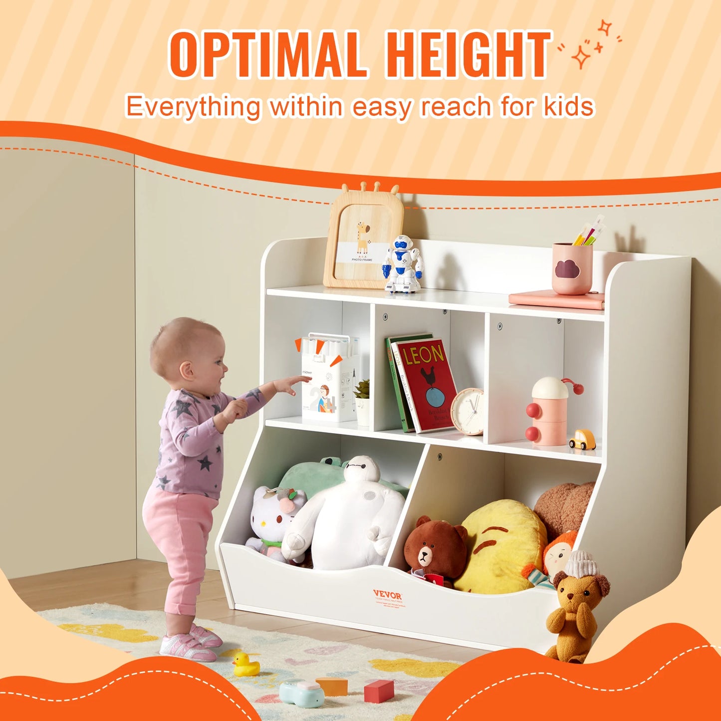 VEVOR Kid Storage Cubby Toy Storage Organizer with Bookshelf Children Book Toy Shelf for Kids Room Playroom Kindergarten Nursery