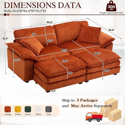 84.6" Sectional Sofa Couch for Living Room,Modern Upholstered Corduroy L Shaped Couch with Chaise,Comfy Deep Seat Loveseat Sofa