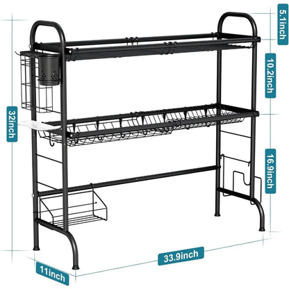 Escurridor de platos sobre el fregadero, escurridor de platos grande de acero de 2 niveles sobre el fregadero con soporte para utensilios, escurridores de platos para encimera de cocina