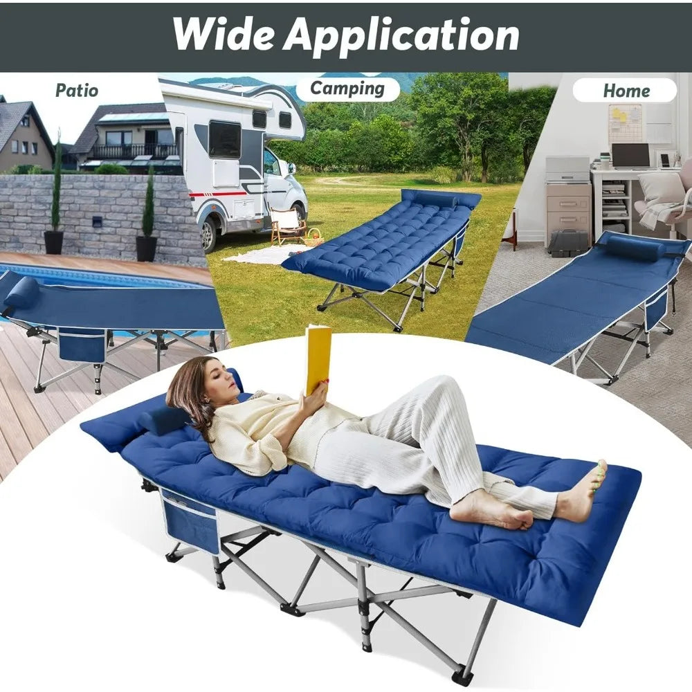 Lit de camping pliable pour adultes avec matelas, lit de camp portable, lits de couchage avec oreiller et sac de transport pour le bureau, la sieste à la maison