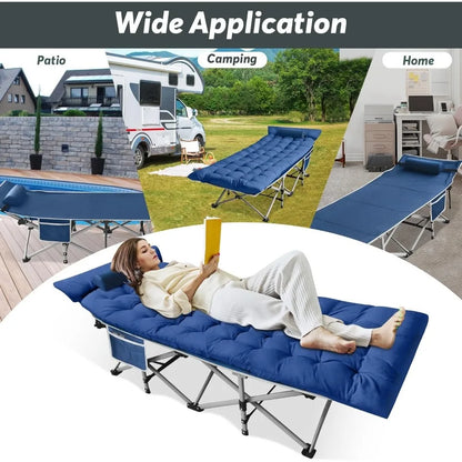 Cuna plegable para acampar para adultos con colchón, cuna portátil para acampar, cuna para dormir con almohada y bolsa de transporte para la oficina, la siesta en casa